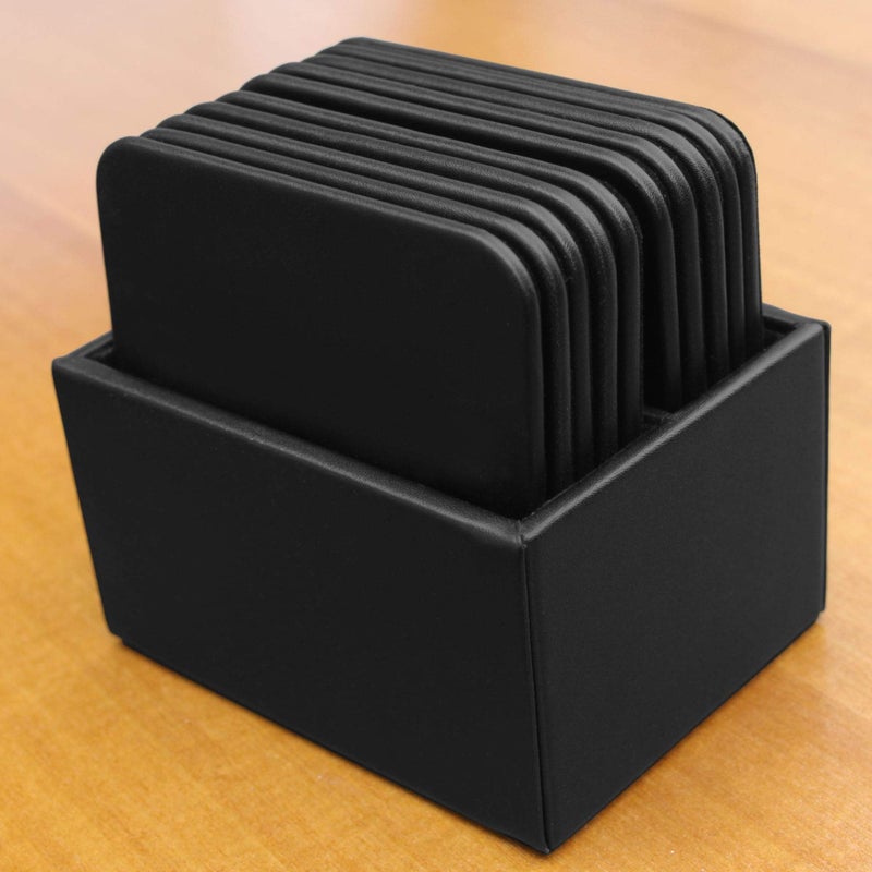 Dacasso طقم كوسترات مربعة من الجلد الأسود دكاسو 10 قطع مع حامل - Image 5